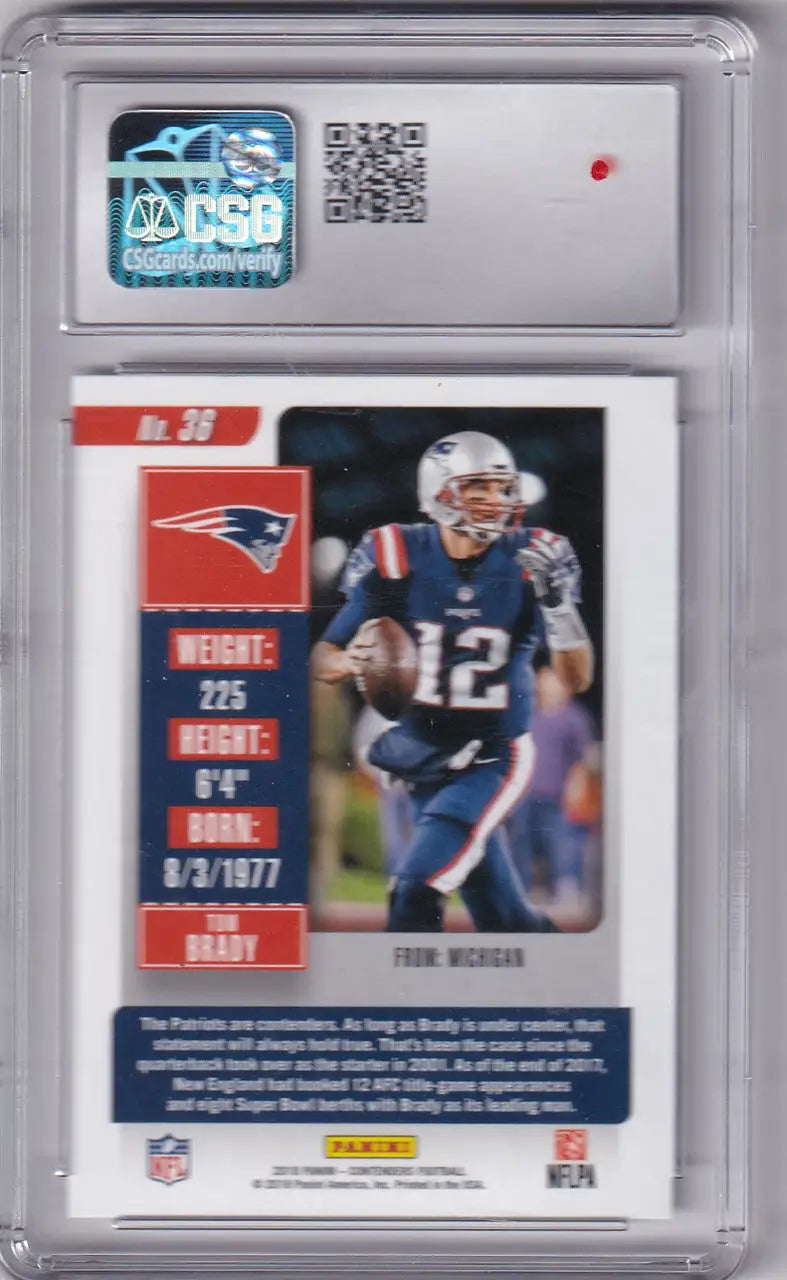 Graded Tom Brady football trading card from Panini Contenders CSG series