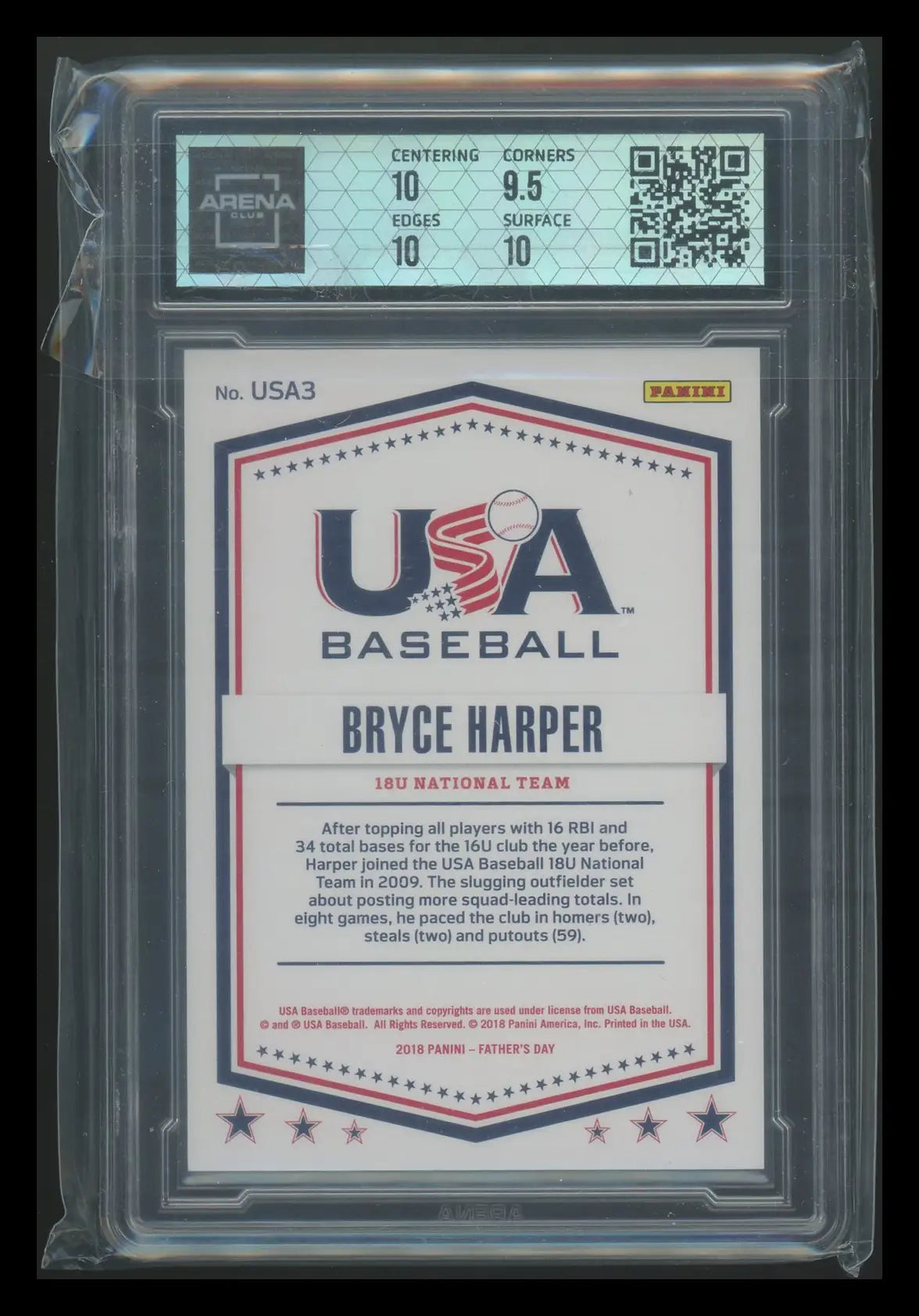 Graded Day USA Baseball Bryce Harper card from 2018 Panini Arena Club series