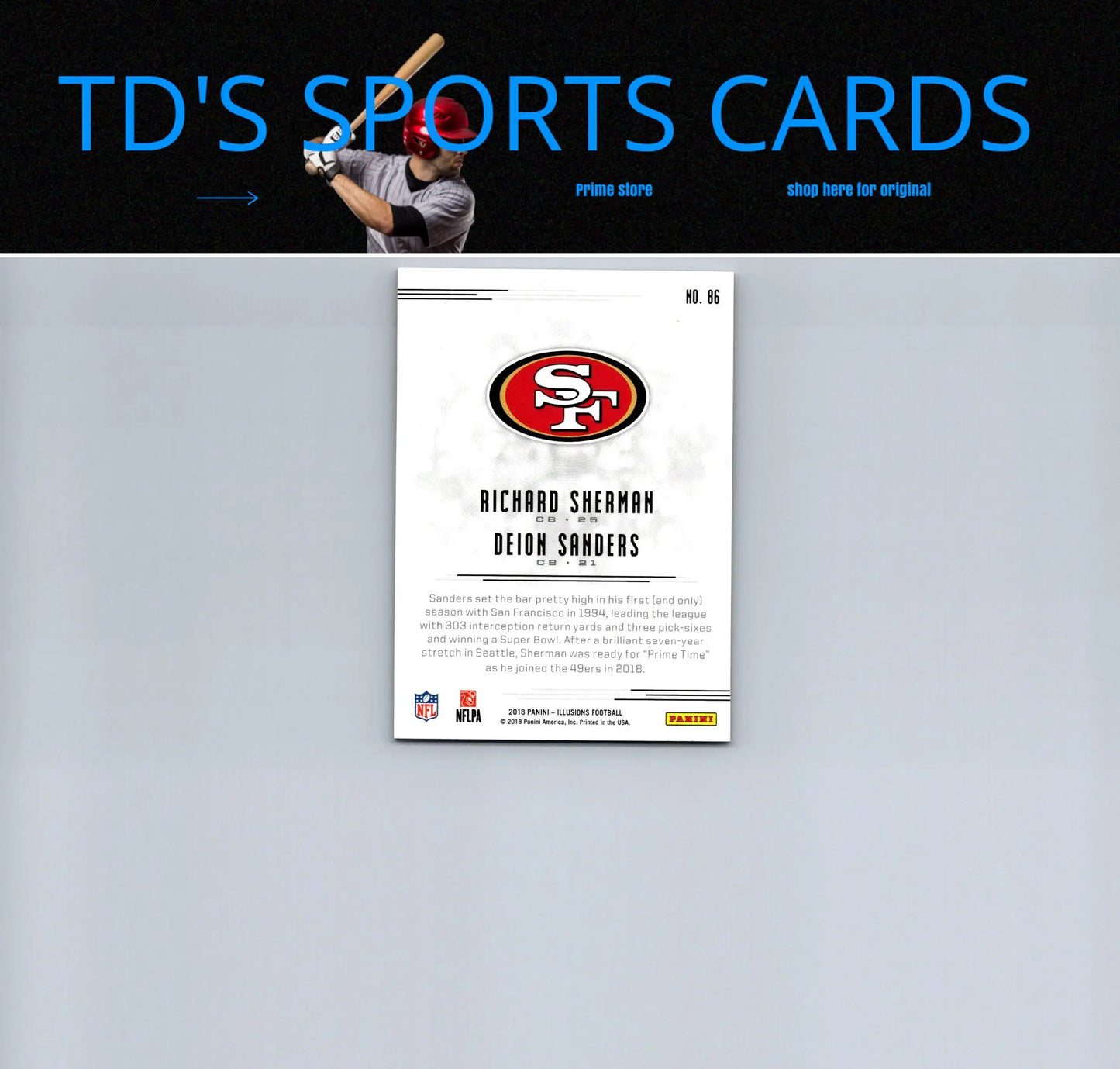 Football trading card featuring Deion Sanders and Richard Sherman from Panini Illusions 2018