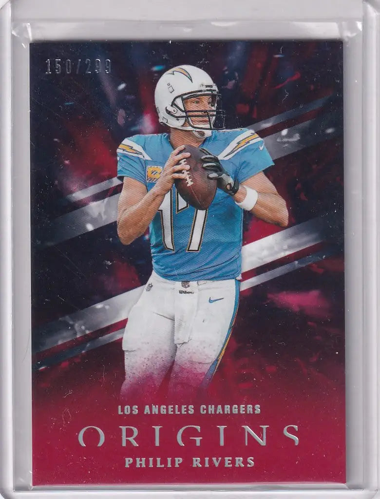 Football trading card of Philip Rivers in Los Angeles Chargers light blue jersey, Panini Origins