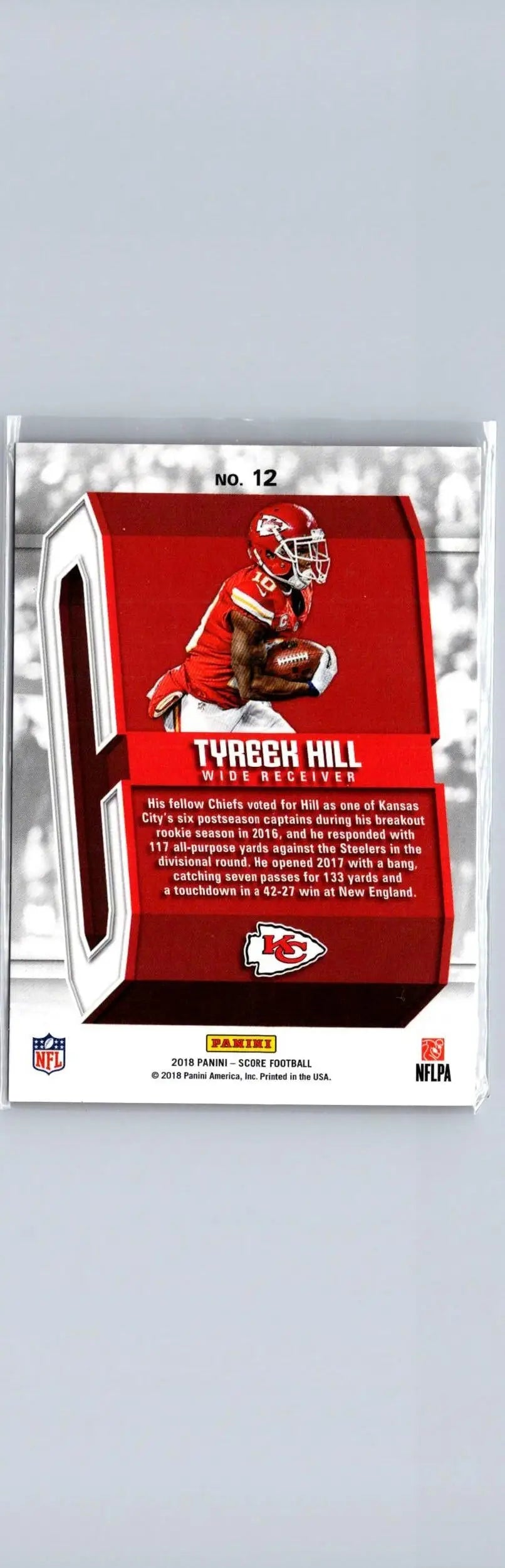 2018 Score Tyreek Hill Captains football card showing Tyreek Hill captains logo