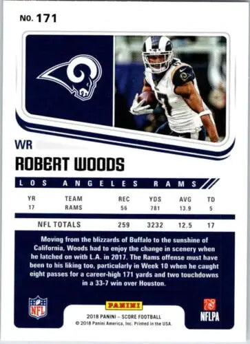 Robert Woods football card 2018 Score #171 NM-MT LA Rams with original gloss from Simply Sandoval