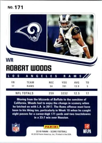 Robert Woods football card, 2018 Score Scorecard, original gloss, LA Rams collectible