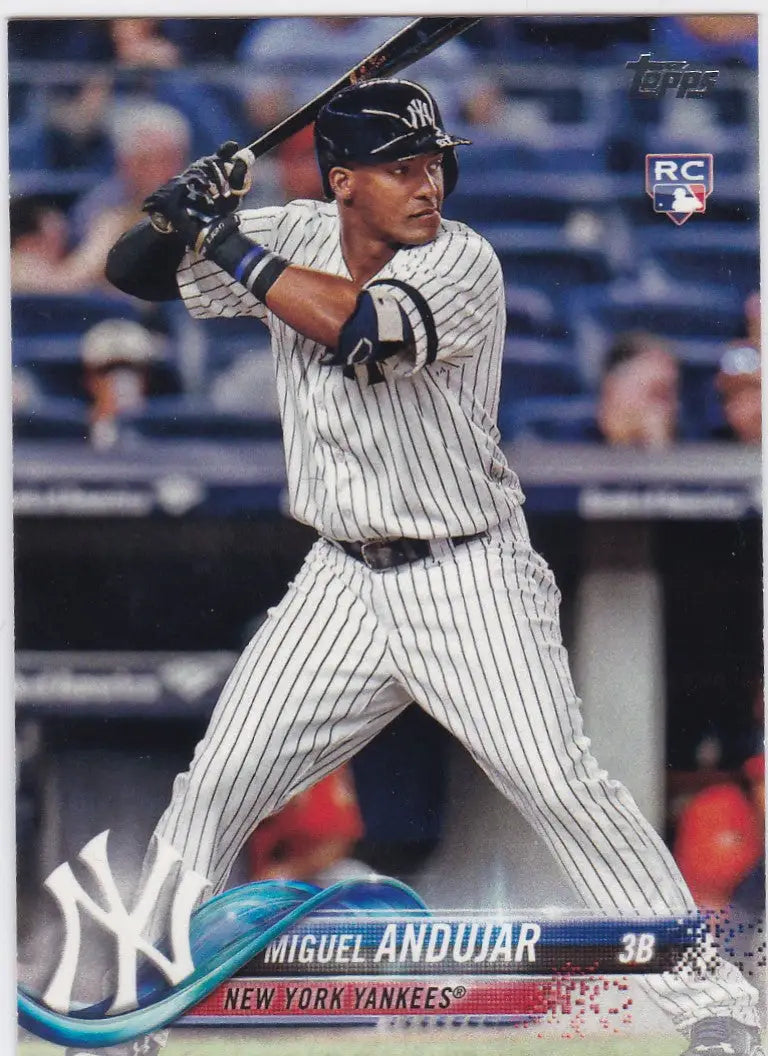 Miguel Anduhjar at bat in New York Yankees pinstripes, 2018 Topps trading card