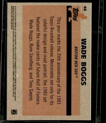 Wade Boggs baseball card back from 2018 Topps #48 Boggs Silver Pack, Boston Red Sox