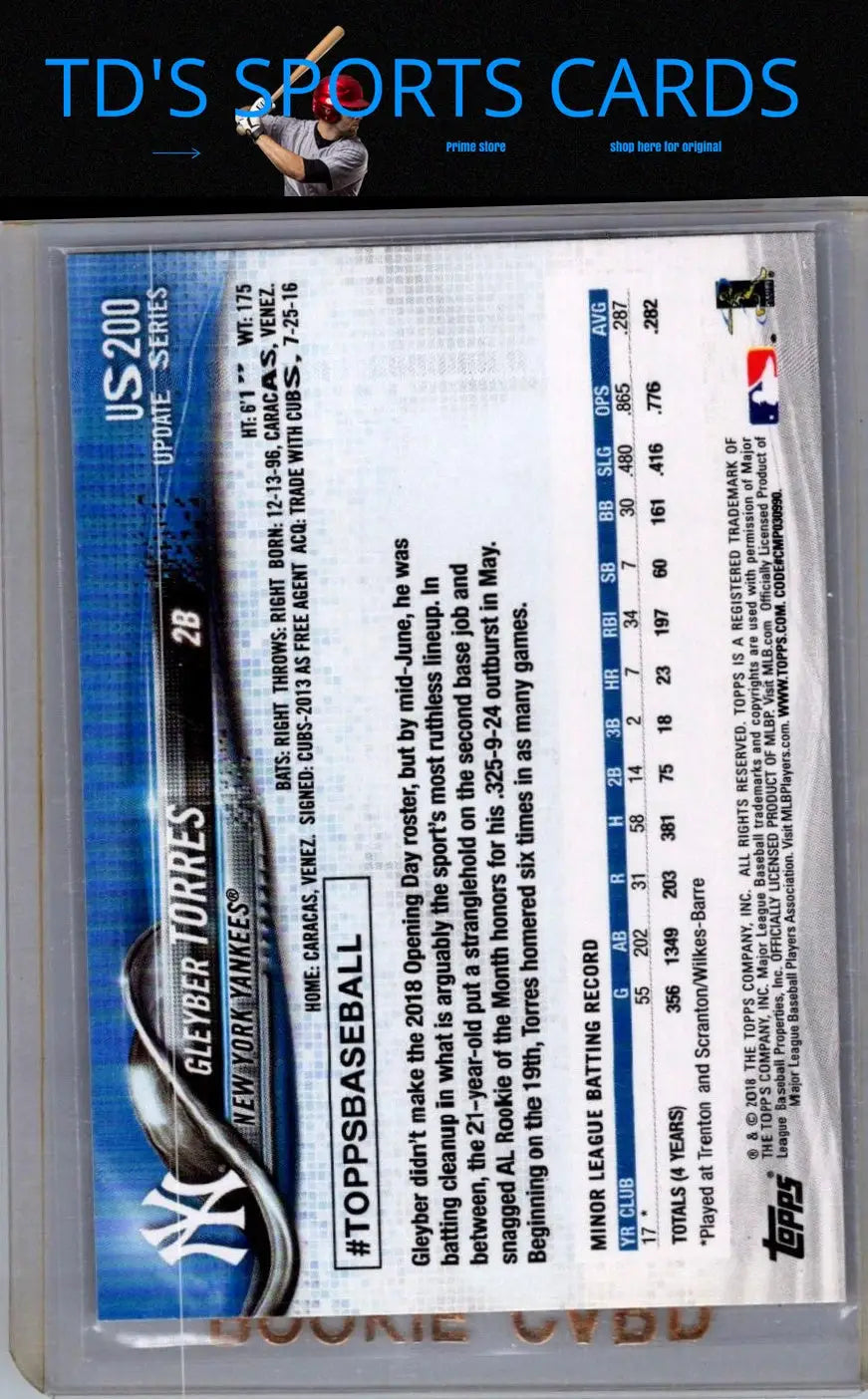 Gleyber Torres baseball card 2018 Topps #699b Gleyber Torres All-Star Game Factory Set Variation