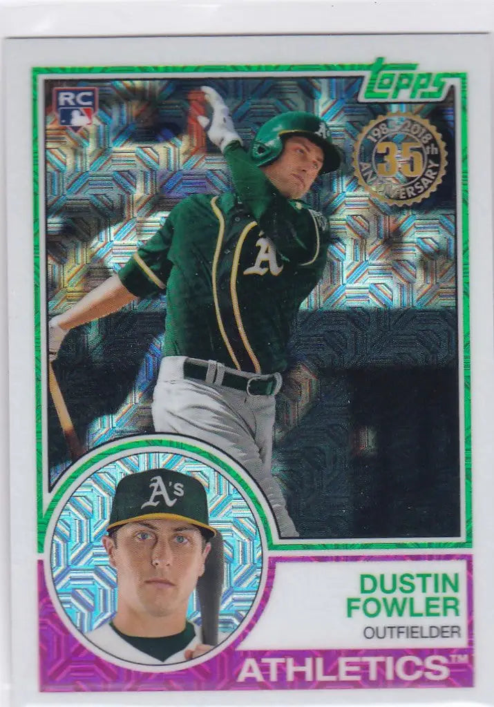 Baseball card of Dustin Fowler in green Oakland Athletics uniform from Topps Baseball Silver Pack
