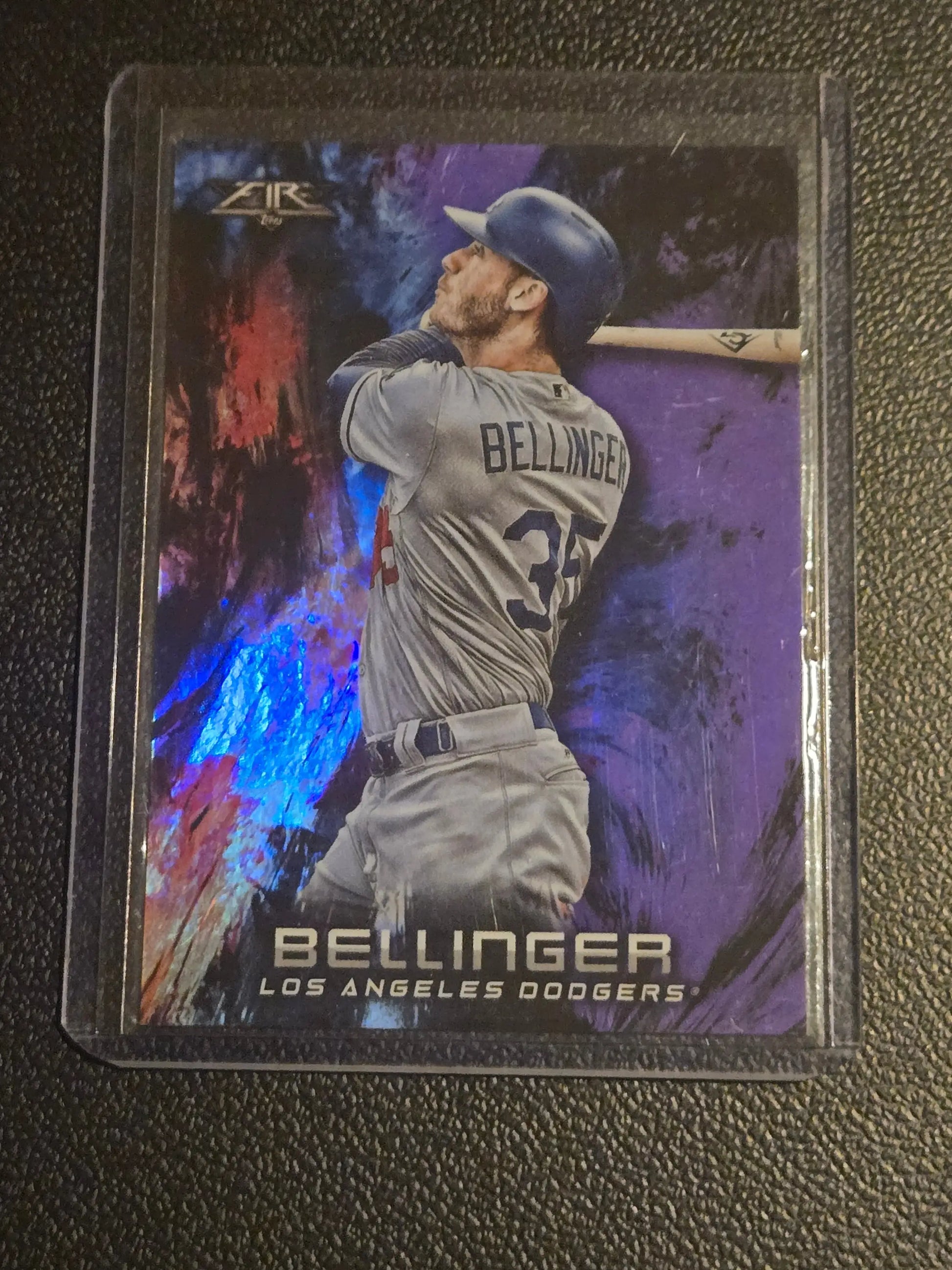 Cody Bellinger Los Angeles Dodgers baseball card in protective sleeve, Cody Bellinger Purple