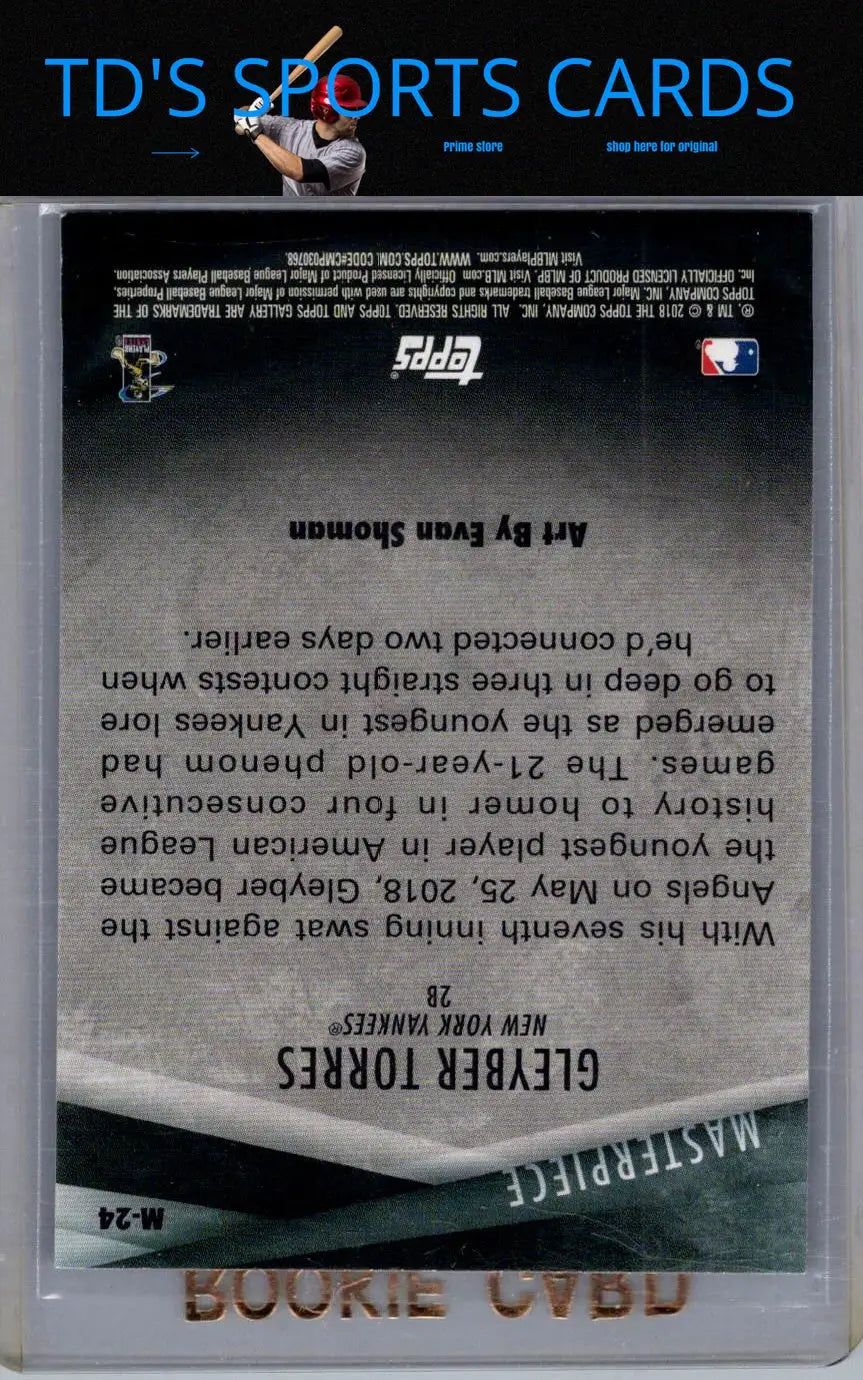 Gleyber Torres baseball card from 2018 Topps Gallery Gleyber Torres Masterpiece set