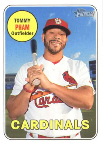 2018 Topps Heritage #26 Tommy Pham baseball card with original gloss from Cardinals