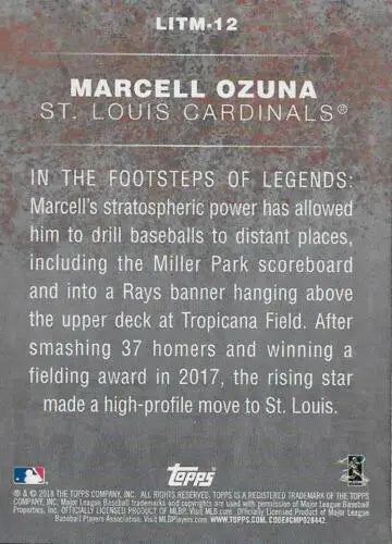 Baseball card back of 2018 Topps Legends in the Making Marcell Ozuna Original Gloss