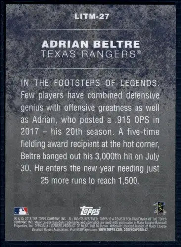 2018 Topps Legends in the Making #LITM-27 Adrian Beltre NM-MT Rangers