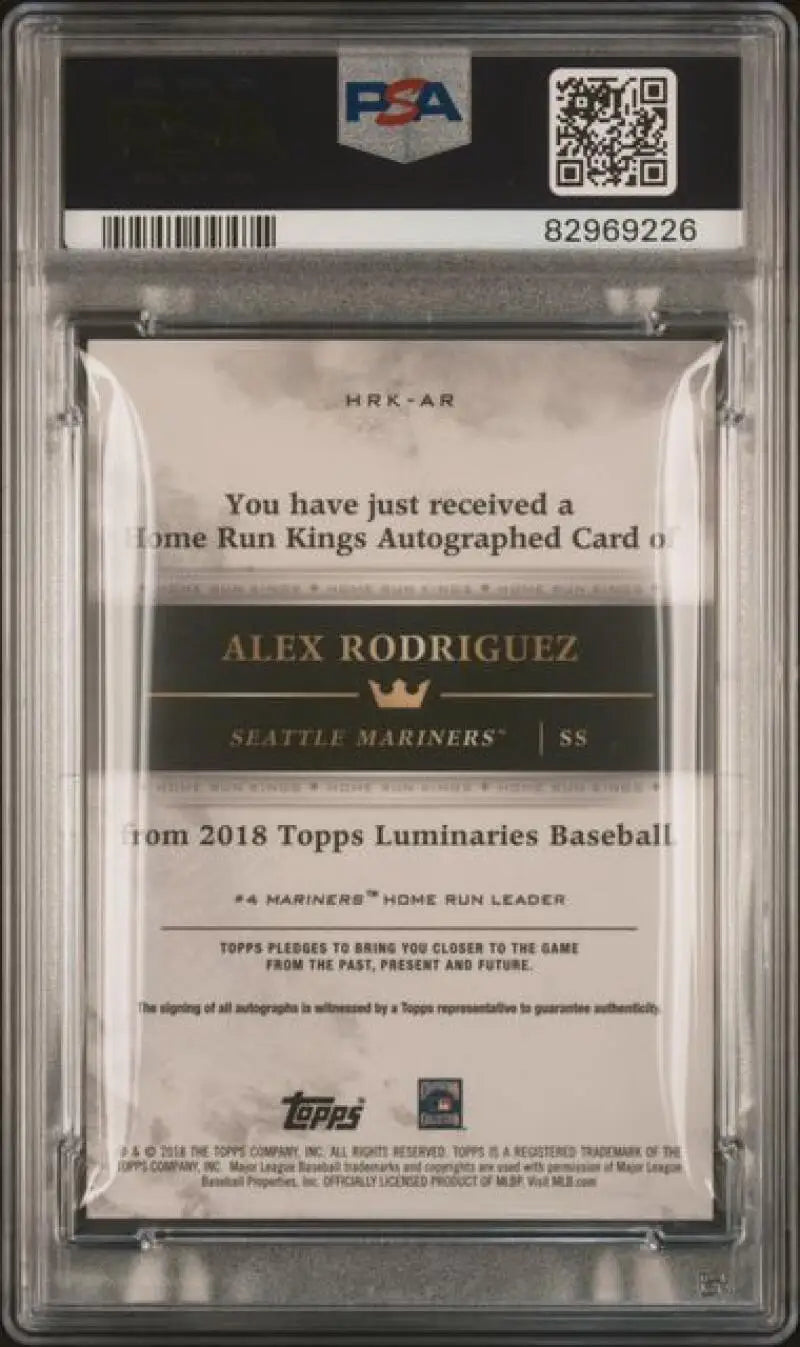 PSA-graded 2018 Topps Luminaries Alex Rodriguez Seattle Mariners baseball card back view