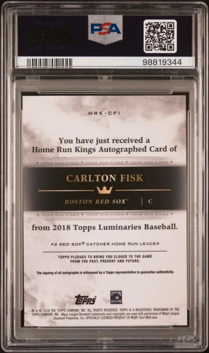 PSA 10 GEM MINT Carlton Fisk autographed baseball card from 2014 Topps Luminaries Baseball