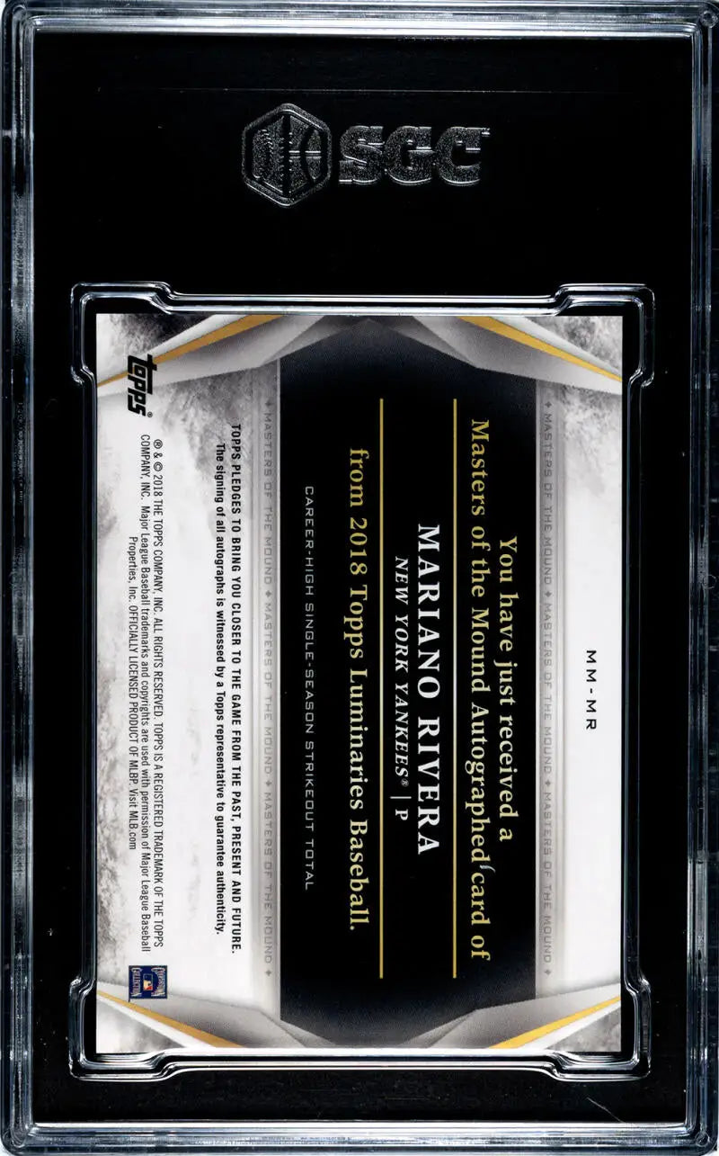 Black and gold grading card holder for Topps Luminaries Masters Mariano Rivera card