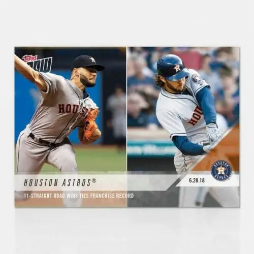 Baseball trading card of two Houston Astros players in action for straight road games ties