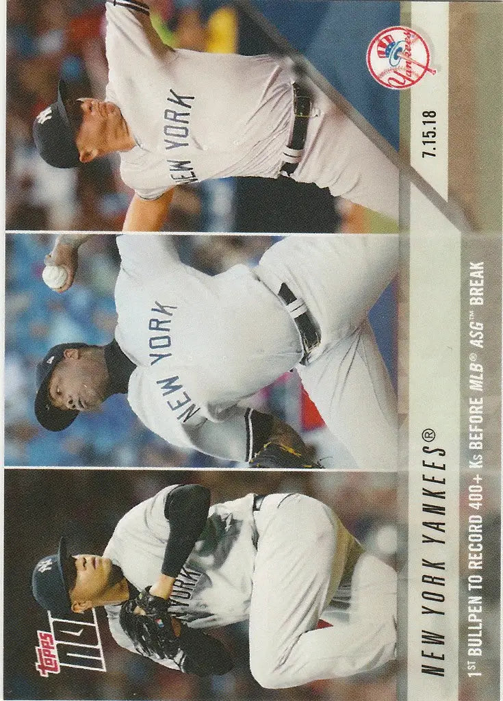 Baseball card showcasing action shots of New York Yankees 1st bullpen before All Star break