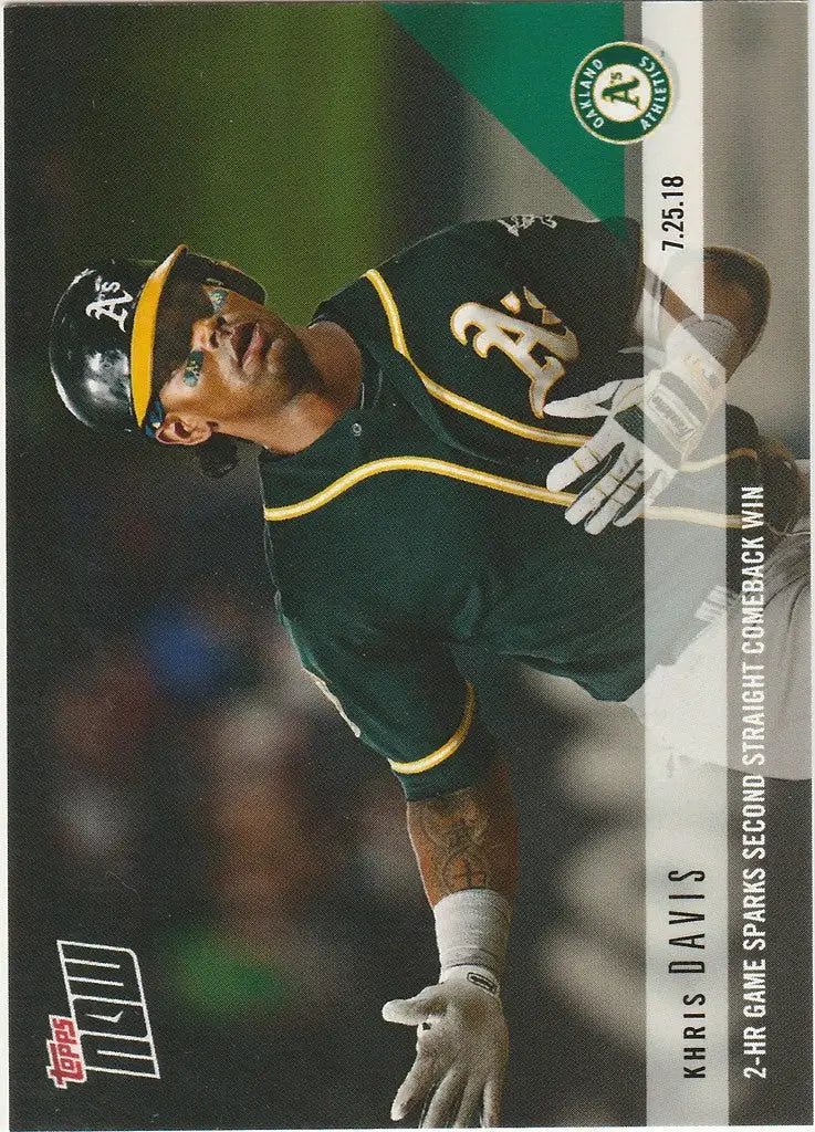 Baseball player swinging bat in Oakland Athletics uniform, sparks second straight comeback