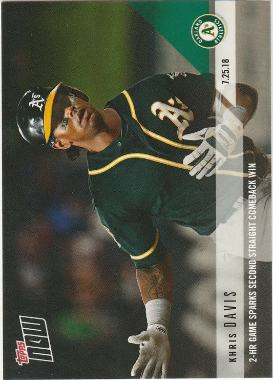 Baseball player swinging bat in Oakland Athletics uniform, sparks second straight comeback