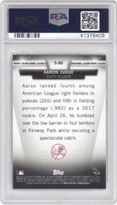 Graded Aaron Judge baseball card from 2018 Topps Salute series PSA 9