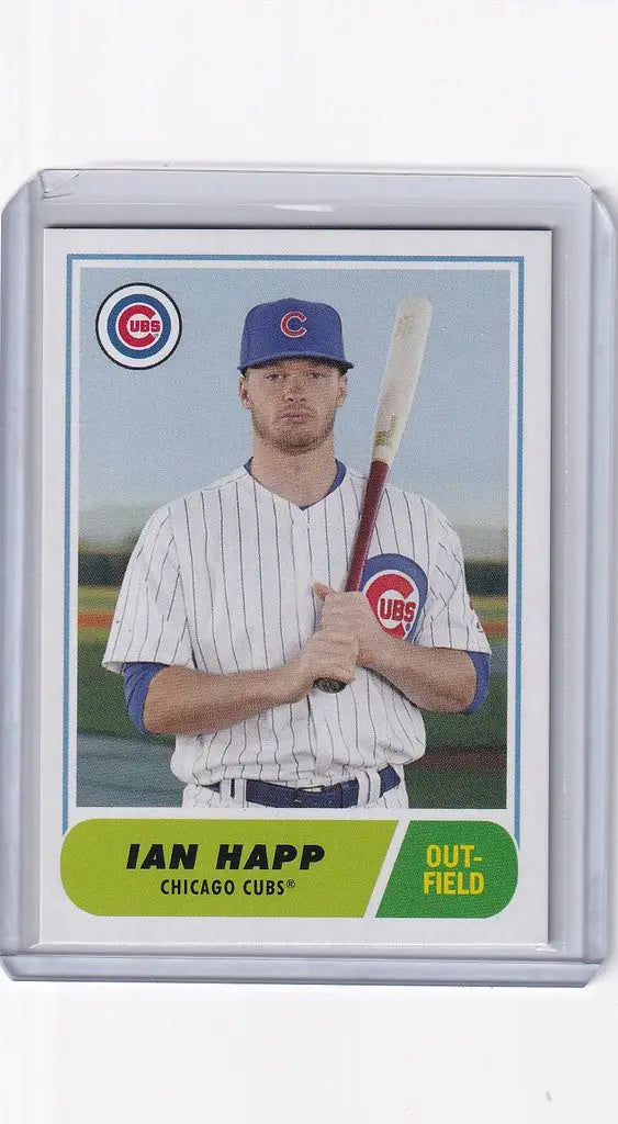 Baseball card of Ian Happ Chicago Cubs in pinstripes from Topps TBT series