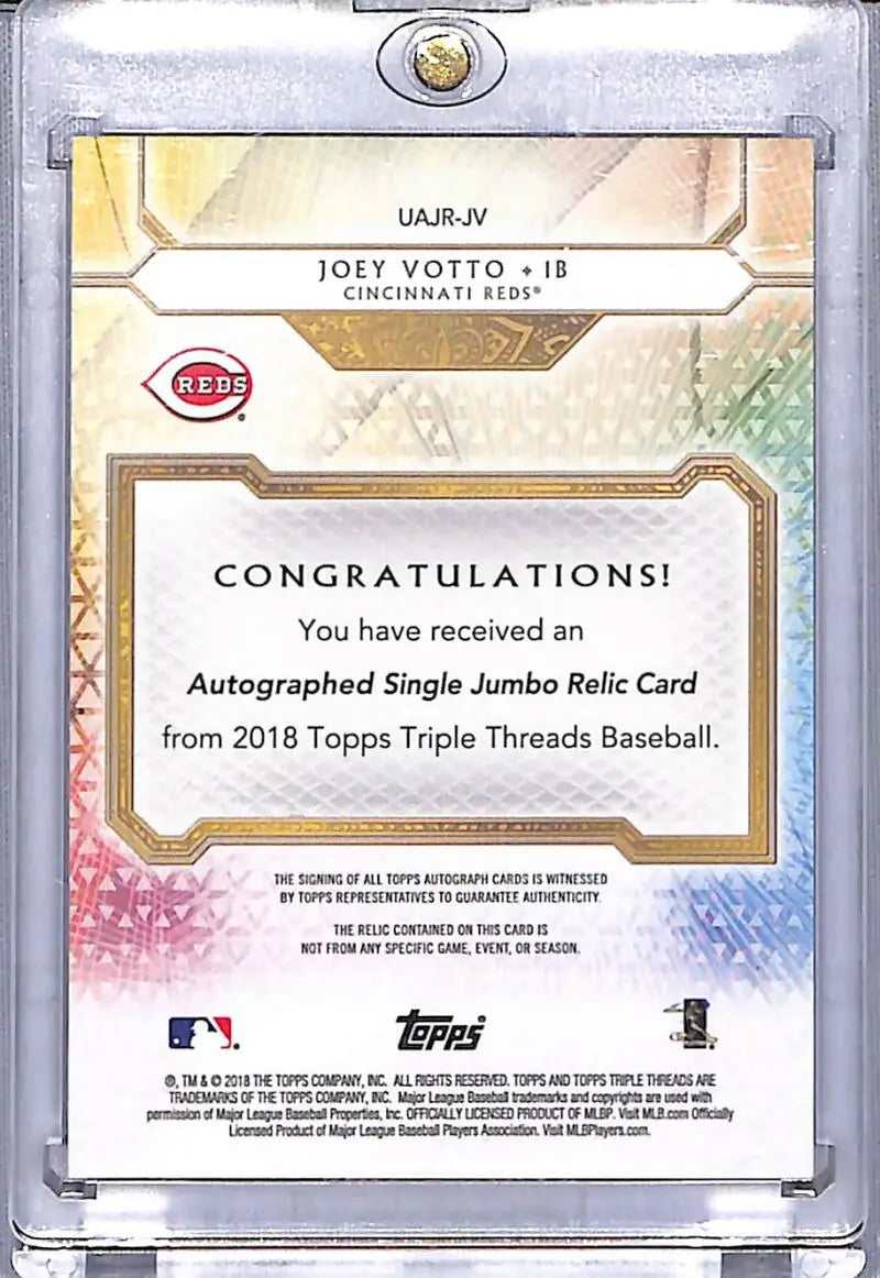 2018 Topps Triple Threads Joey Votto autographed jumbo relic card Cincinnati Reds