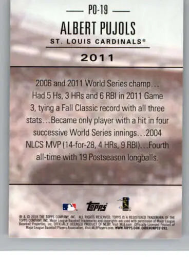 2018 Topps Update Postseason Preeminence Albert Pujols baseball card with original gloss