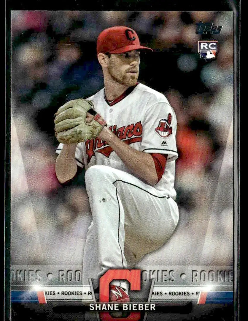 Glossy Shane Bieber baseball trading card from Topps Update 2018 Salute series