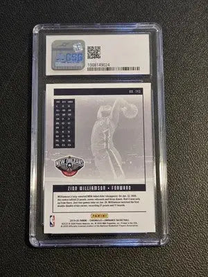 Graded Zion Williamson basketball trading card featuring Zion Williamson Green in product 2019-20 Panini Chronicles #143