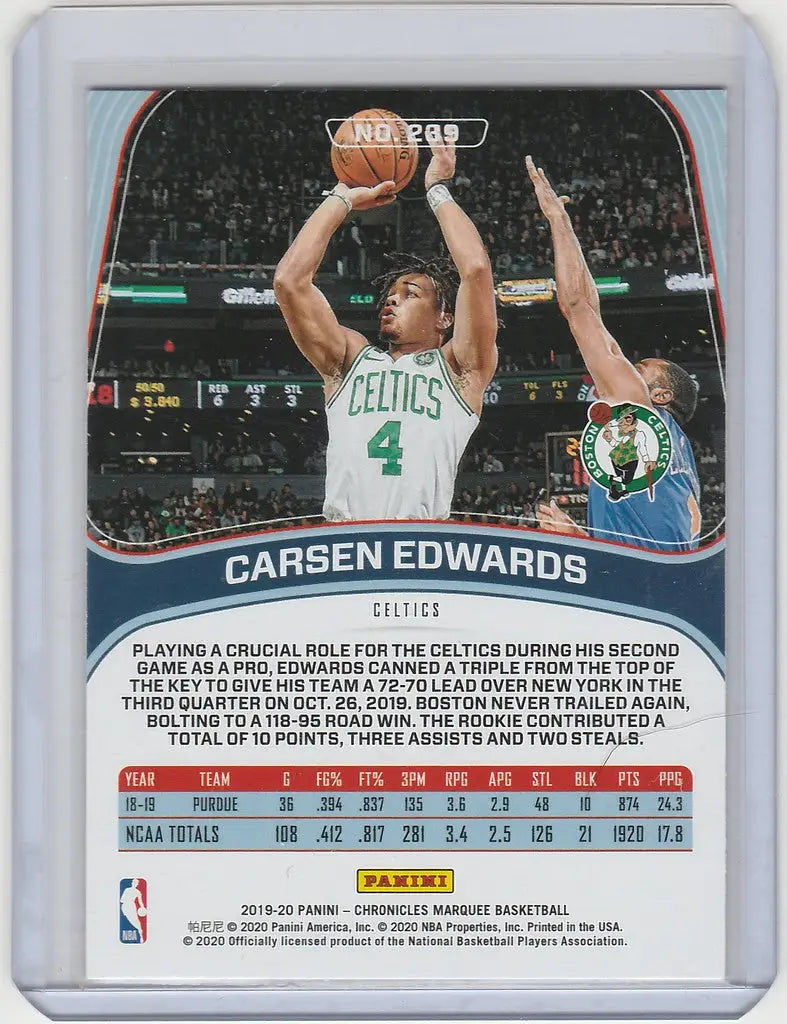 Basketball trading card of Carsen Edwards Boston Celtics, 2019-20 Panini Chronicles Marquee