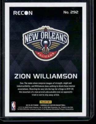 2019-20 Panini Chronicles Recon Zion Williamson basketball card featuring Chronicles Recon Zion