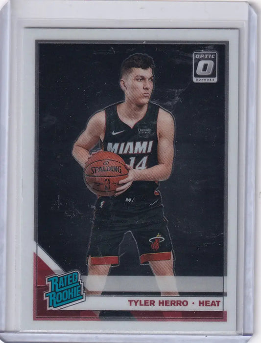 Basketball trading card of Tyler Herro in Miami Heat jersey from Panini Donruss Optic