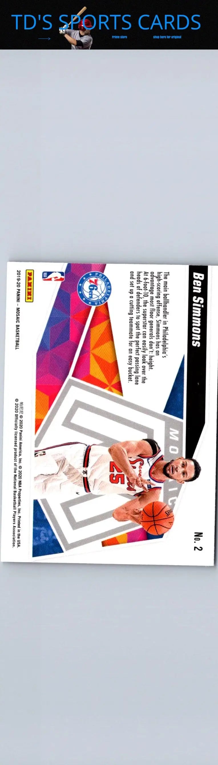 Ben Simmons trading card from 2019-20 Panini Mosaic Give and Go collection