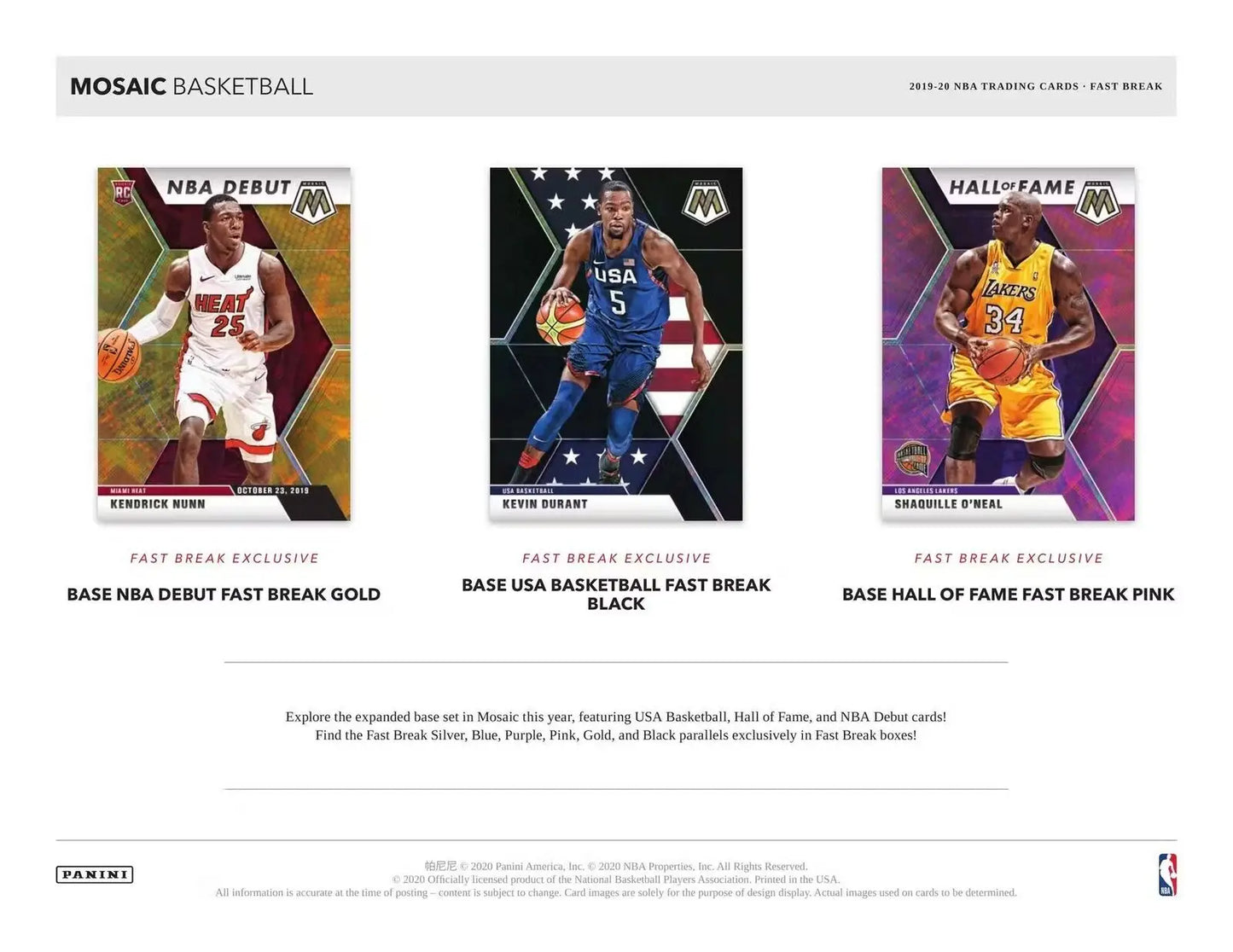 Mosaic basketball trading cards from 2019-20 Panini Mosaic Fast Break Box with fast break parallels