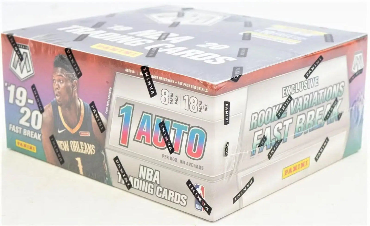 Sealed box of 2019-20 Panini Mosaic Basketball Fast Break with NBA debut and black parallels