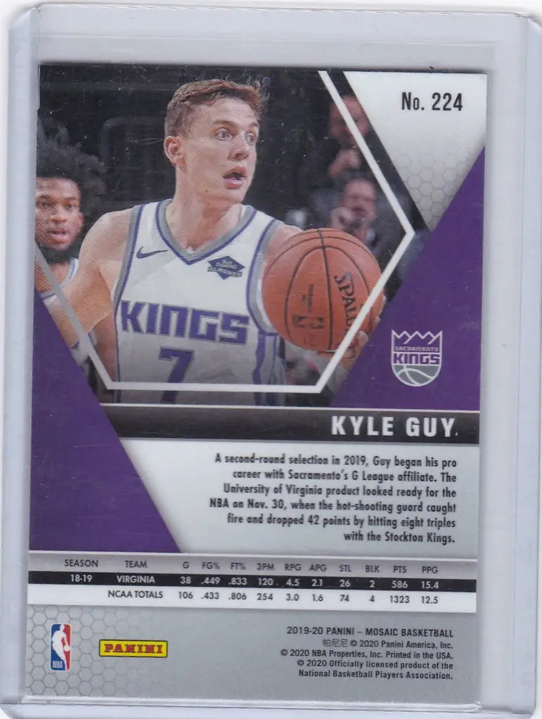 Basketball trading card of Kyle Guy from the 2019-20 Panini Mosaic Sacramento Kings