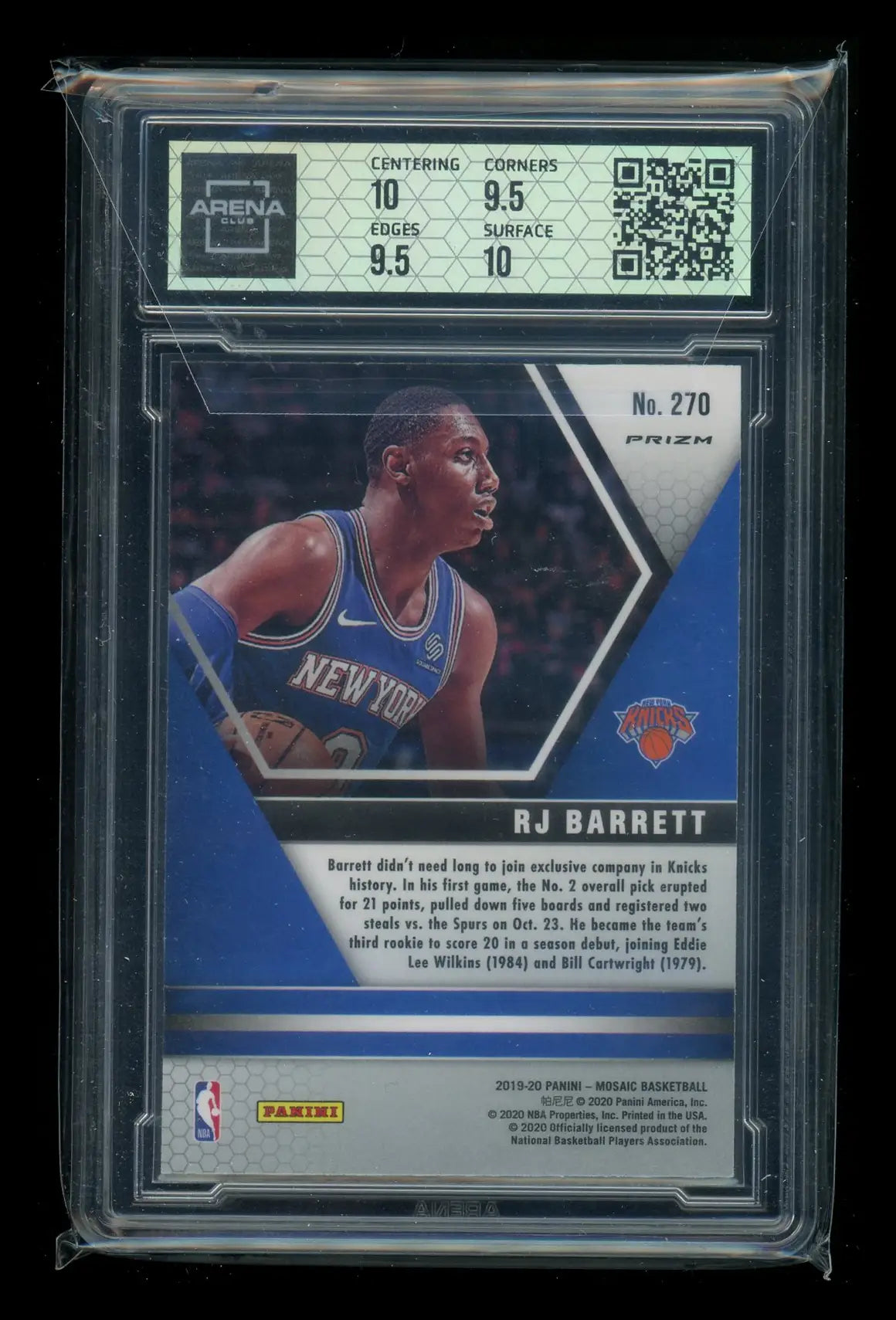 Graded Mosaic RJ Barrett trading card from Panini Mosaic Arena Club series