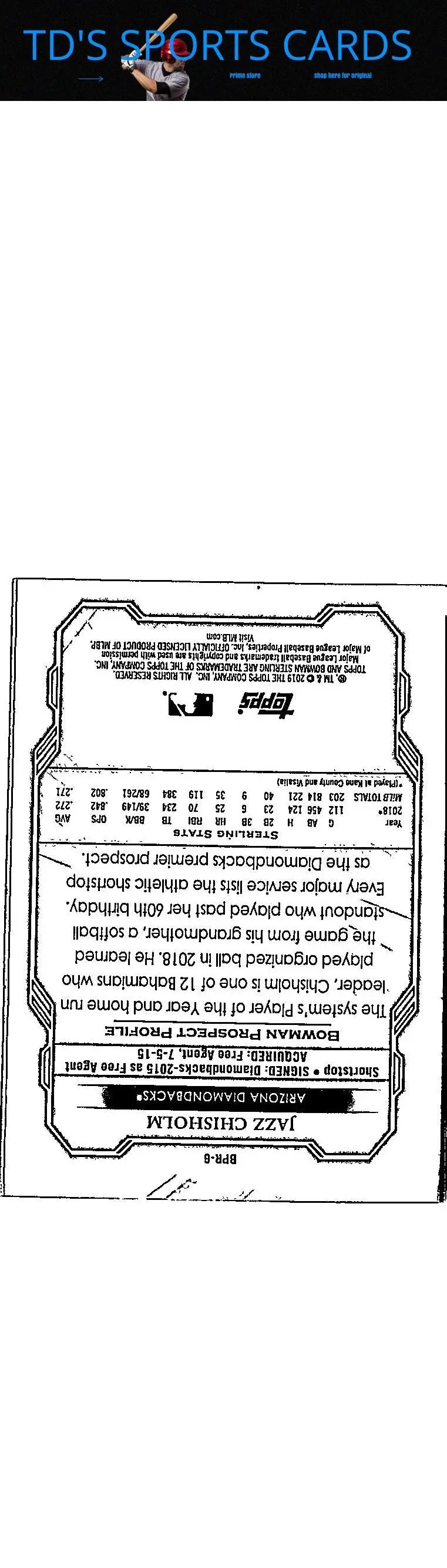 Baseball card back of Jazz Chisholm from 2019 Bowman Sterling series