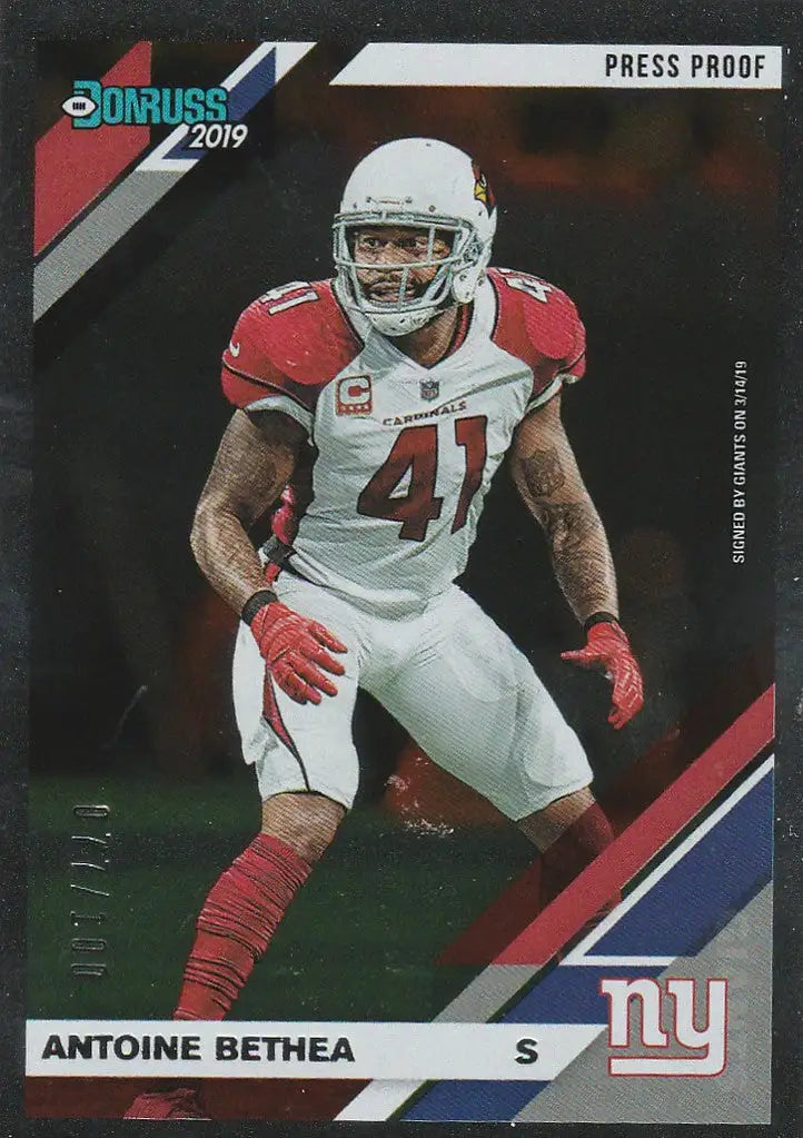 2019 Donruss Antoine Bethea 77/100 Silver Press Proof football card for collectors