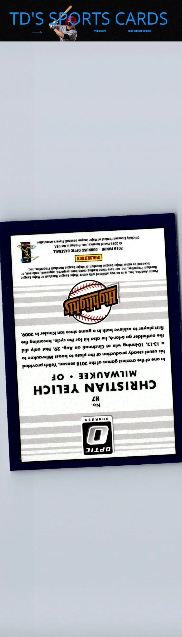 Christian Yelich baseball card from 2019 Donruss Optic #H7 featuring highlights