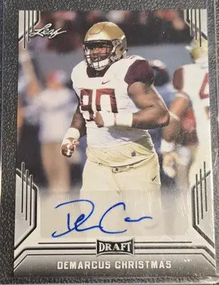 Signed Demarcus Christmas football card with autographs from 2019 Leaf Draft series