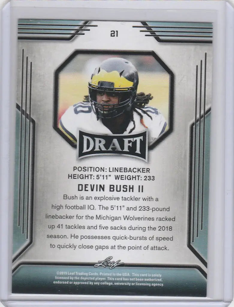 Football trading card of Devin Bush Pittsburgh Steelers in yellow helmet and dark jersey