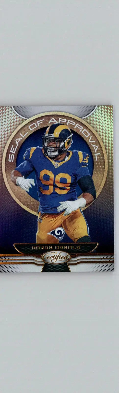 Aaron Donald football card from Panini Certified 2019 Los Angeles Rams Seal of Approval