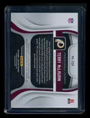 Football trading card of Terry McLaurin from Panini Certified featuring autograph and patch