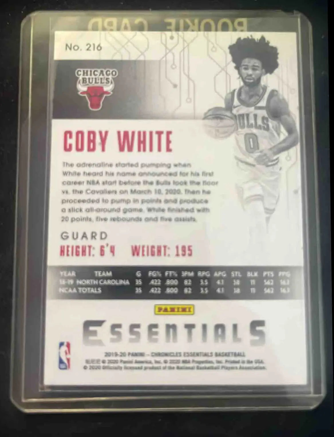 2019 Panini Chronicles Coby White Bronze rookie basketball card featuring Coby White for Bulls