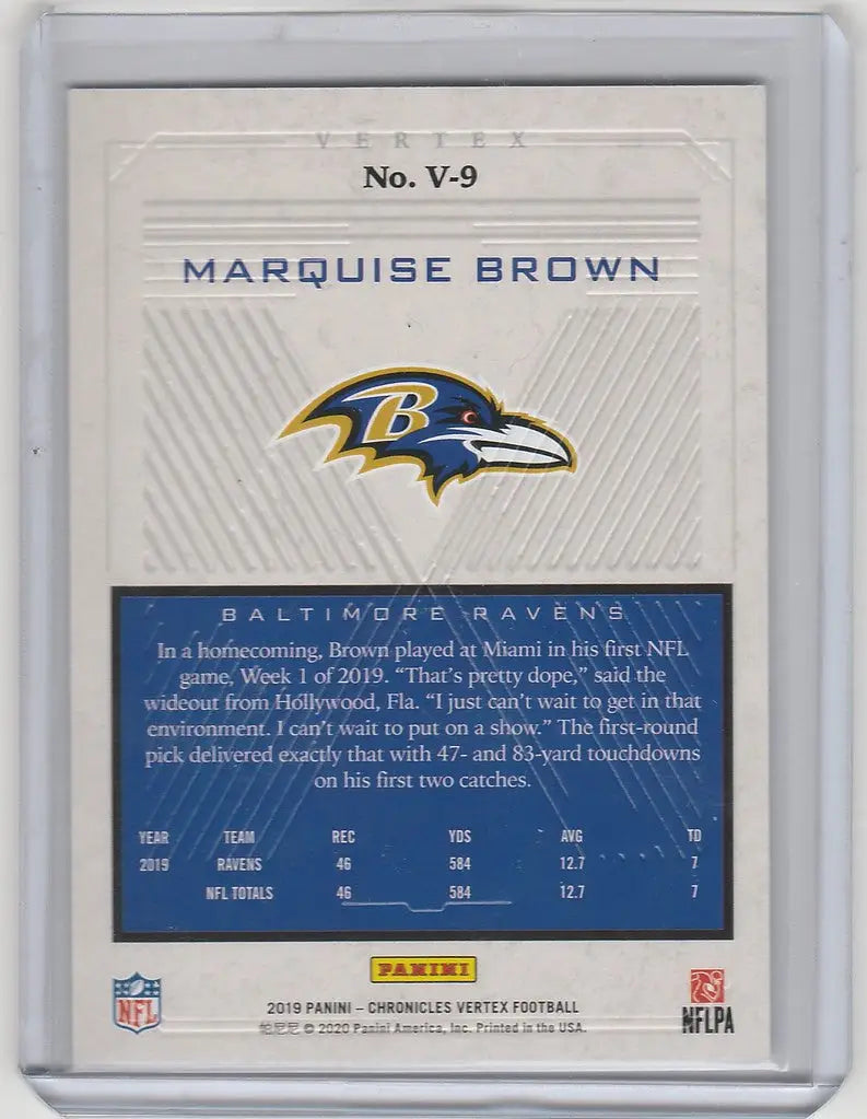 Football trading card of Marquise Brown Baltimore Ravens from Panini Chronicles Vertex