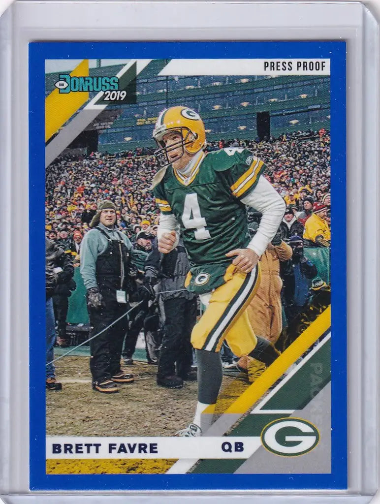 Football trading card of Brett Favre, 2019 Panini Donruss Press Proof #105V, Green Bay Packers
