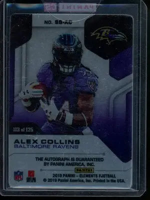Panini Elements Alex Collins football card from 2019 Panini Elements Autograph series