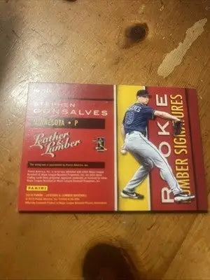 Baseball card featuring Stephen Gonsalves Auto from 2019 Panini Leather & Lumber Rookie Signatures