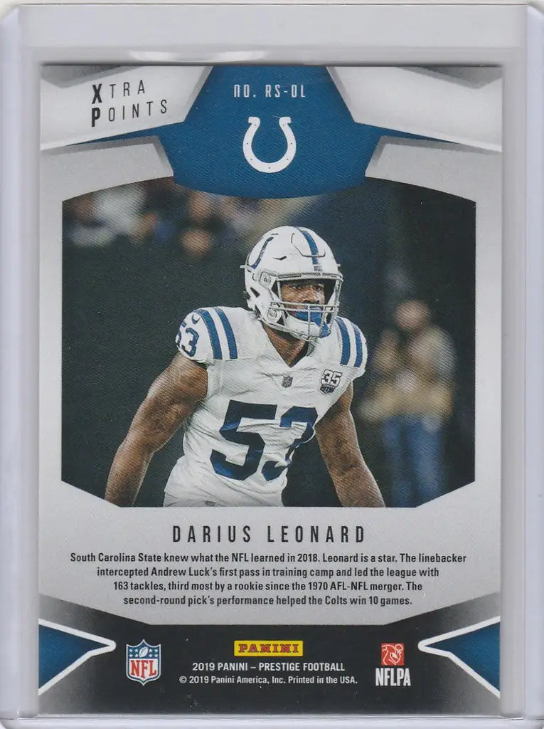 Football trading card of Darius Leonard Indianapolis Colts from Panini Prestige 2019